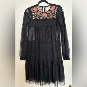 Anthropologie sheer tulle embroidered dress